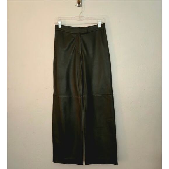 Vintage 90s Bebe Black Genuine Leather Trouser 4 Wide Leg Edgy Classic Wardrobe - Picture 1 of 14